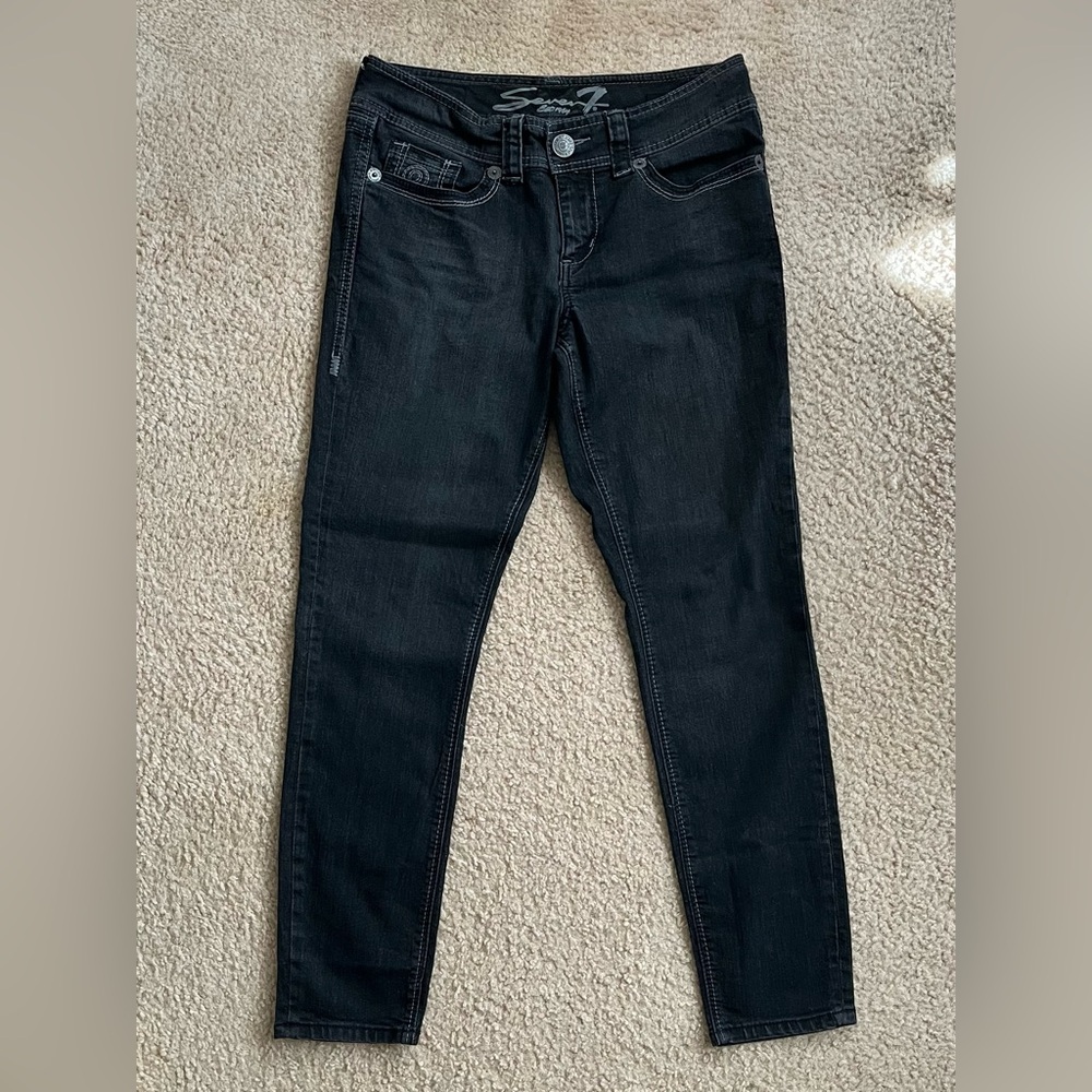 Seven7 Black Skinny Denim Jeans with Embroidery